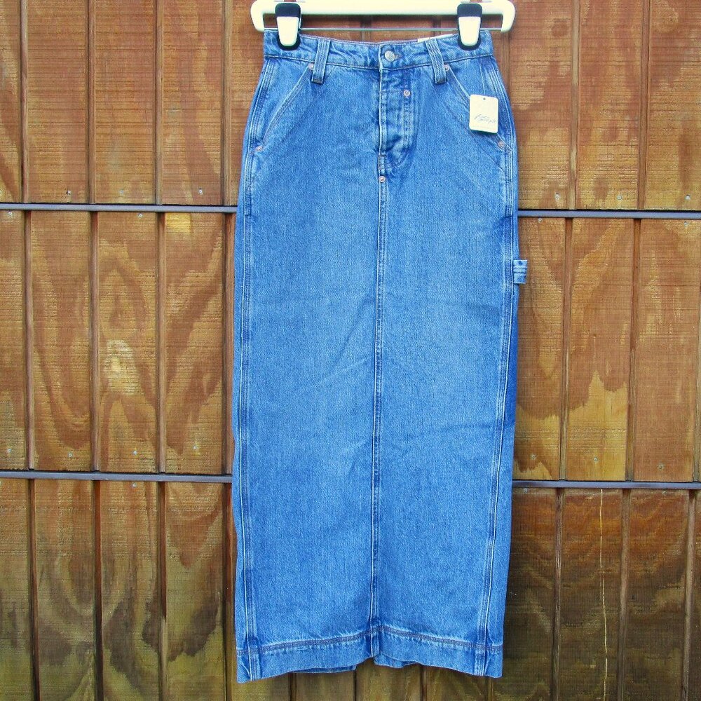 We The Free Blue Denim Maxi Skirt
